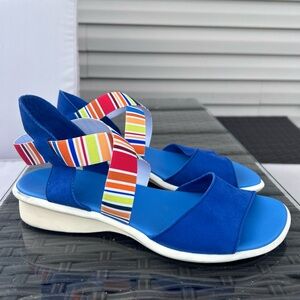 Arche Satia Cobalt Blue Nubuck Leather Multicolor Strap Sandals 39 8